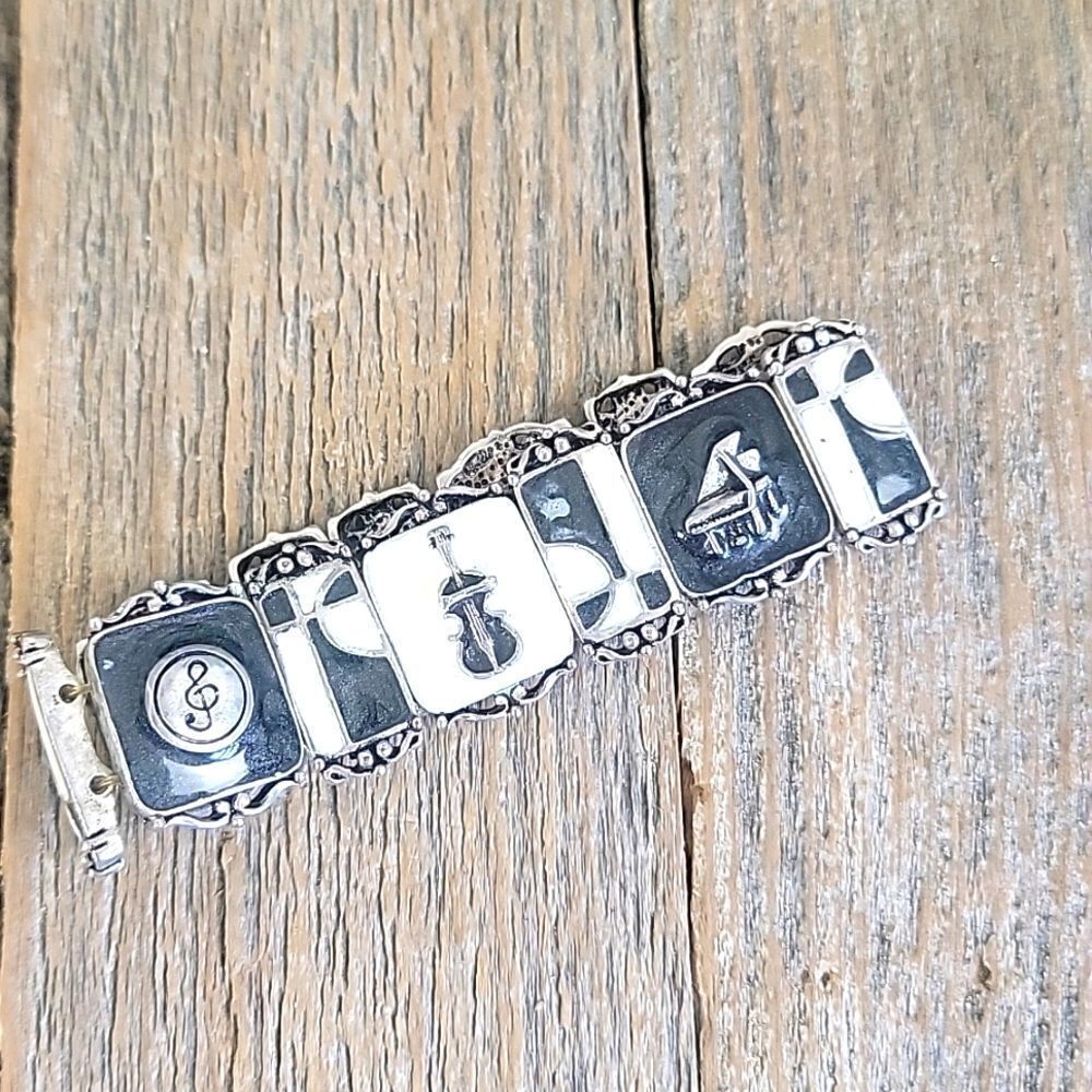 Musical themed antique Panel bracelet- Elastic One Size